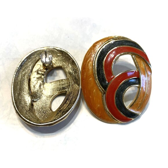 Vintage Enamel Fall Earrings 80's Fashion Pierced Orange Red Green Thanksgiving - Picture 4 of 6